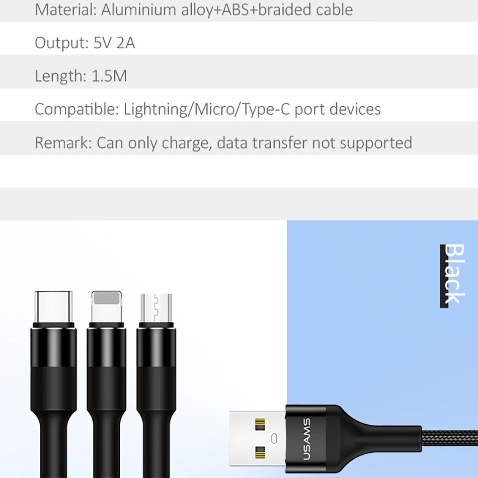 Usams 3 In 1 Type C Micro Usb Lighting 90 Degree Cable (4)