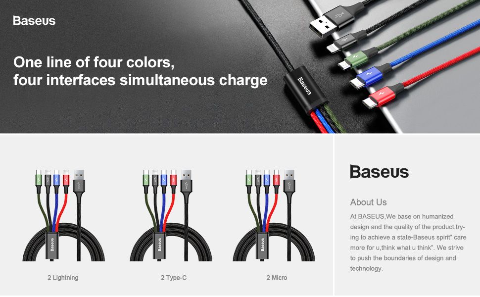 Baseus 4 In 1 Fast Charging Cable Lightning 2x Type C Micro Usb (1)