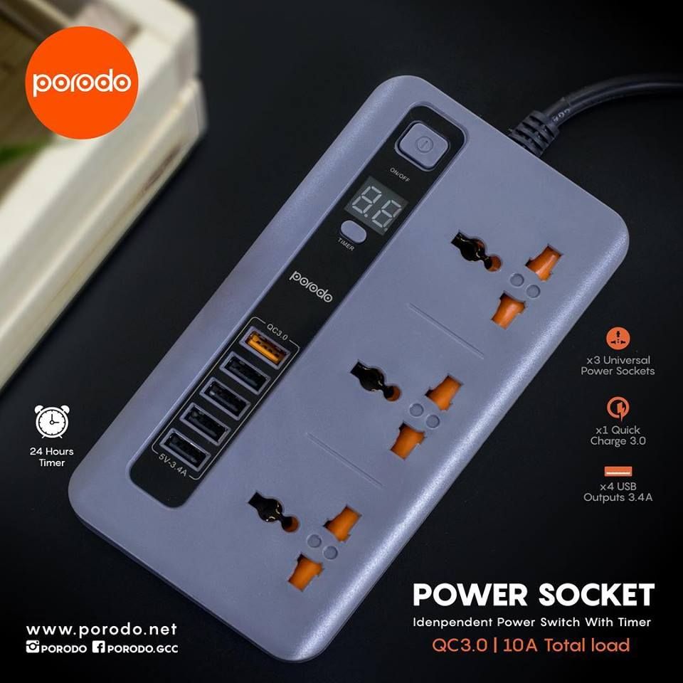 Porodo 4 Usb Port Qc 3 Power Sockets 10a (3)