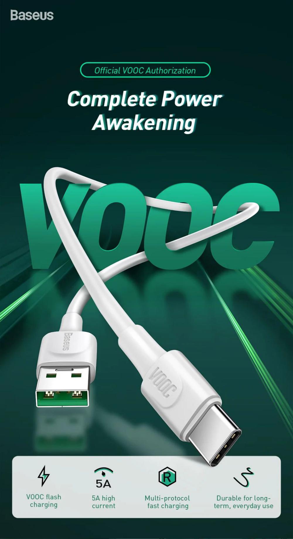 Baseus White Series Vooc Flash Charge Usb For Type C Cable (1)