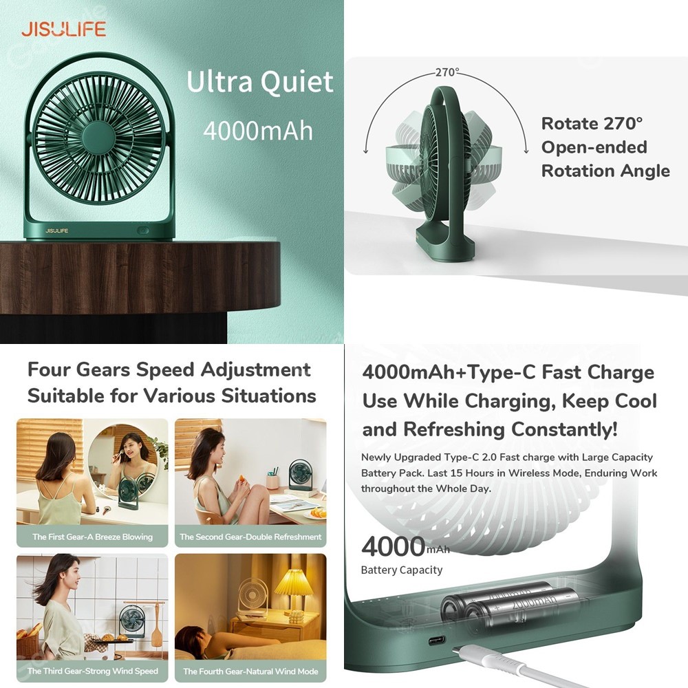 Jisulife Fa19 Usb Portable Rechargeable Fan 4000mah Battery With Type C Charging Port ( (3)