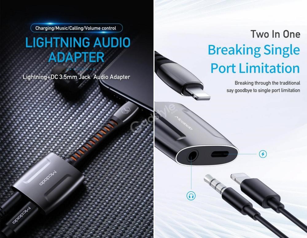 Mcdodo Lightning To Lightning Dc 3 5mm Audio Adapter Converter (2)