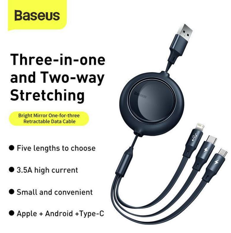 Baseus Bright Mirror One For Three Retractable Data Cable Usb To Mlc 3 5a (5)