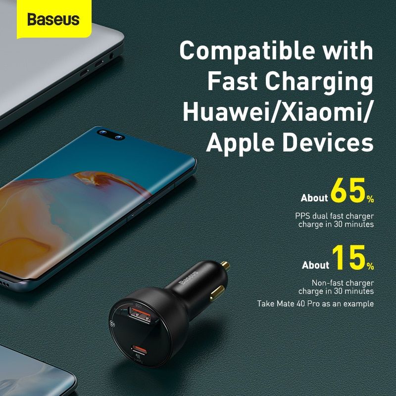Baseus PD 100W USB Car Charger Quick Charge 4.0 QC4.0 QC3.0 with Type C Cable