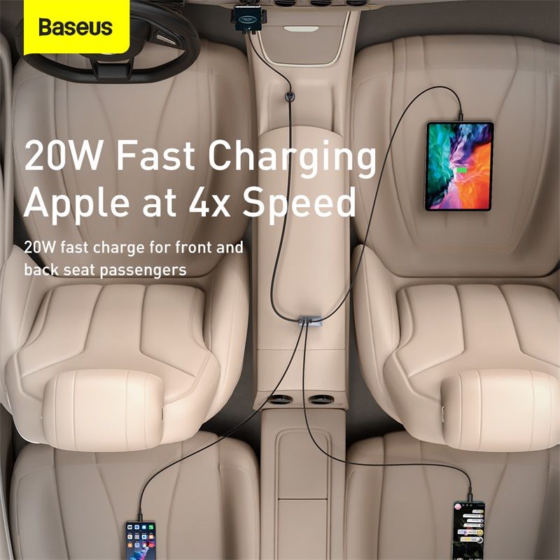 Baseus Share Together Pps Multi Port Fast Charging Car Charger With Extension Cord 120w 3u1c (1 (7)