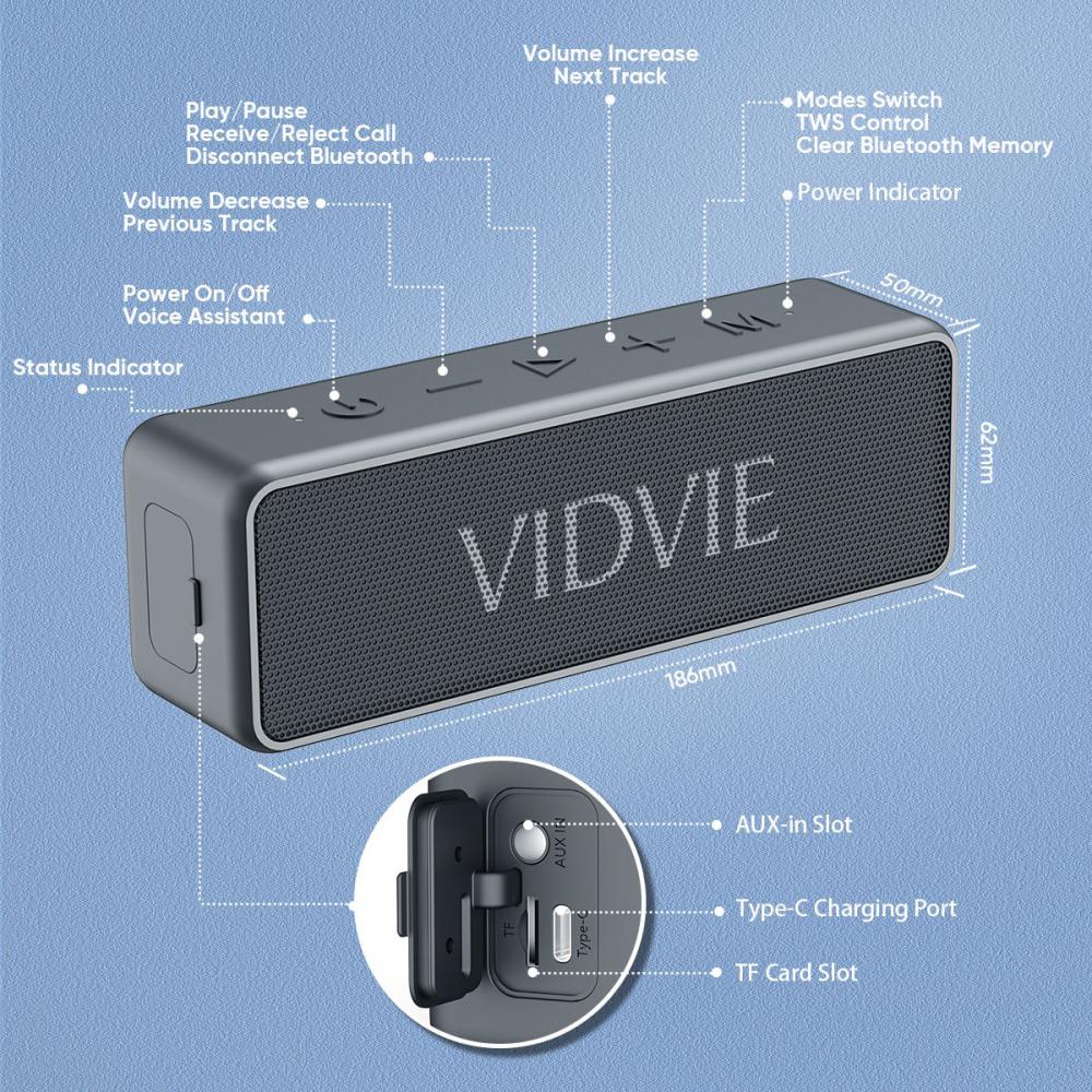 Vidvie Wireless Speaker 20w Sp914 Ipx 7 Tws Connect Tf Card Slot (3)