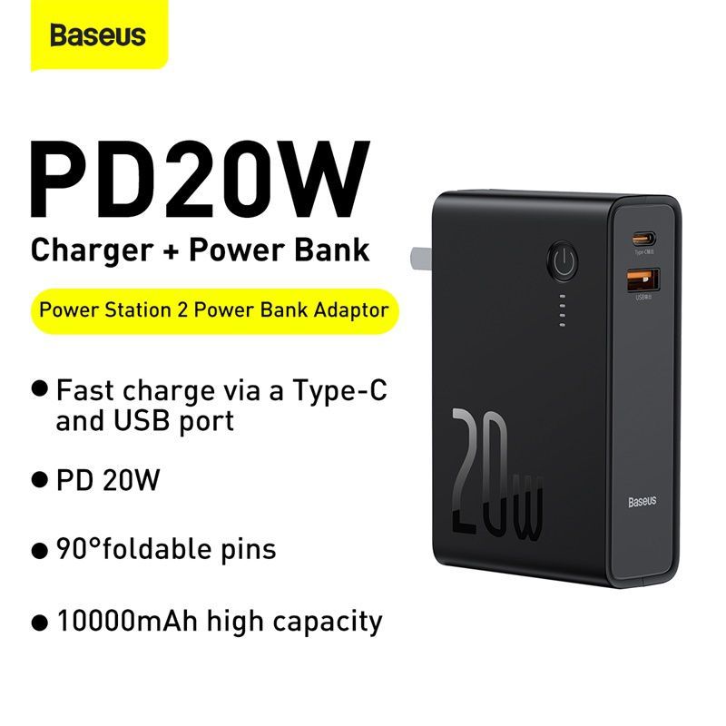 Baseus 20w Power Station 2 Usb Type C Charger 10000mah Power Bank (5)