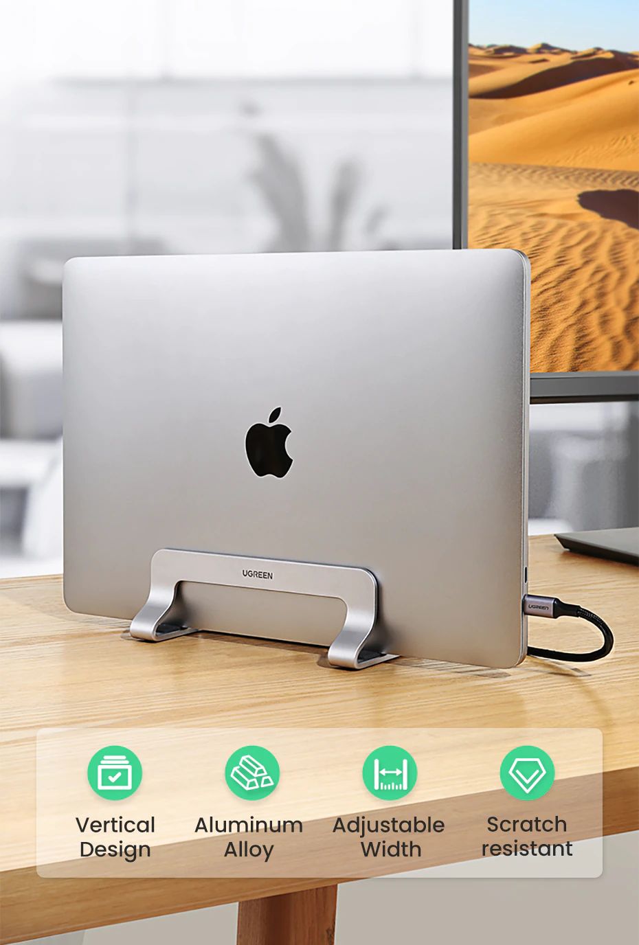 Ugreen Vertical Laptop Stand Holder Aluminum Adjustable Stand (2)