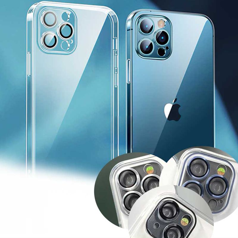 QI-YANG QY Lens Transparent Case With Camera Glass Ring Protector For iPhone 12 Series