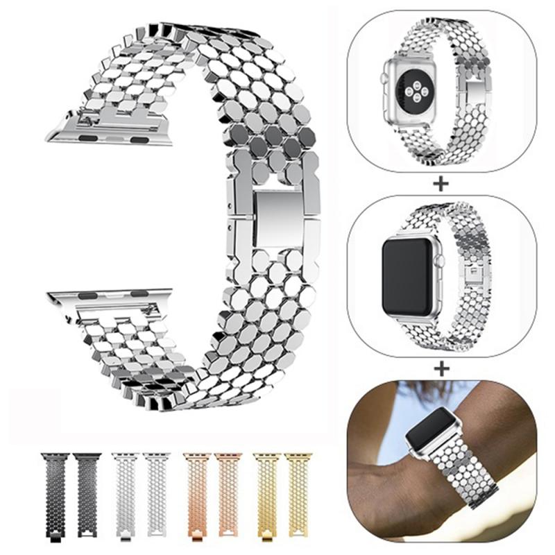 Stainless Steel Luxury Scales Shape Metal Link Strap For Iwatch 42 44 45mm (1)