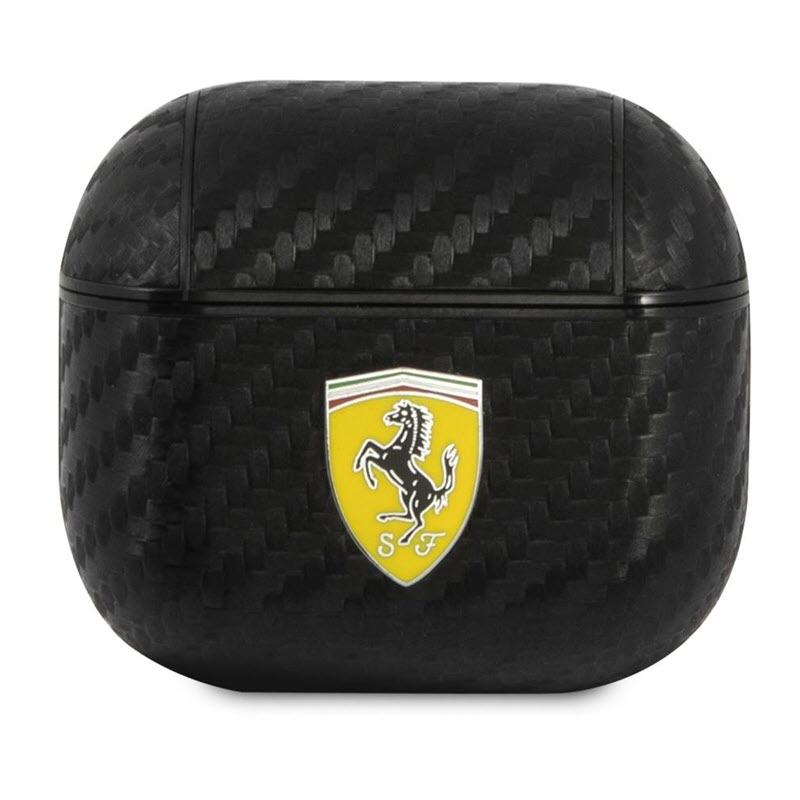 Scuderia Ferrari Pc Pu Carbon Yellow Shield Metal Logo Case For Airpods 3 2021 (1)