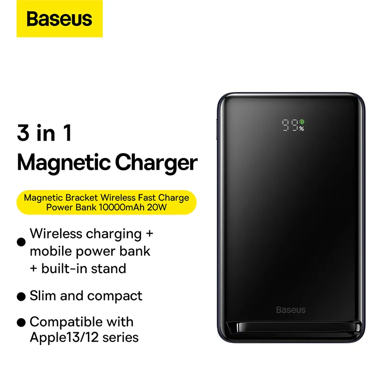 Baseus Power Bank Magnetic Bracket Wireless Fast Charge 10000mah 20w Blue With Type C Cable 2