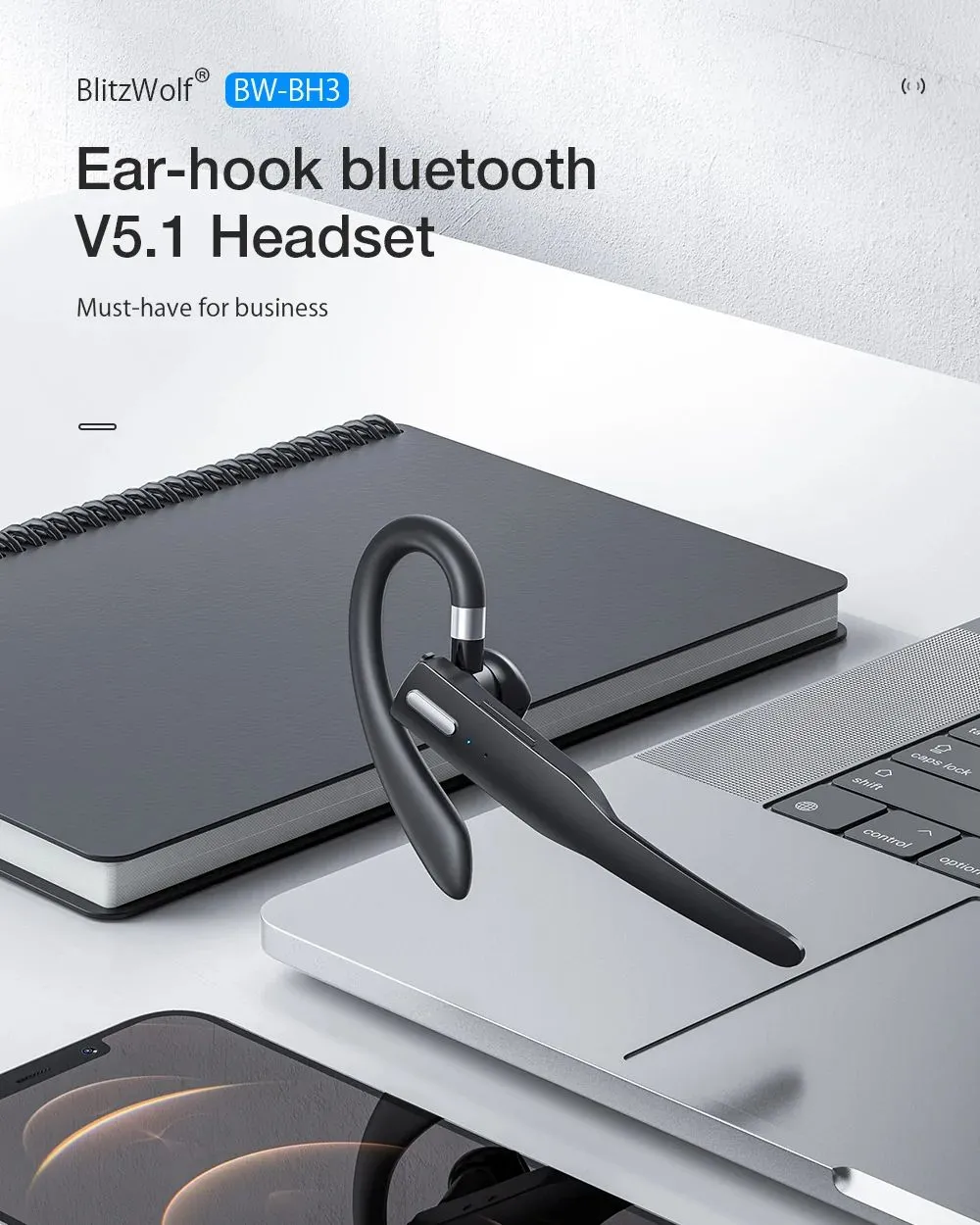 Blitzwolf Bw Bh3 Ear Hook Bluetooth V5 1 Headset Half In Ear (4)