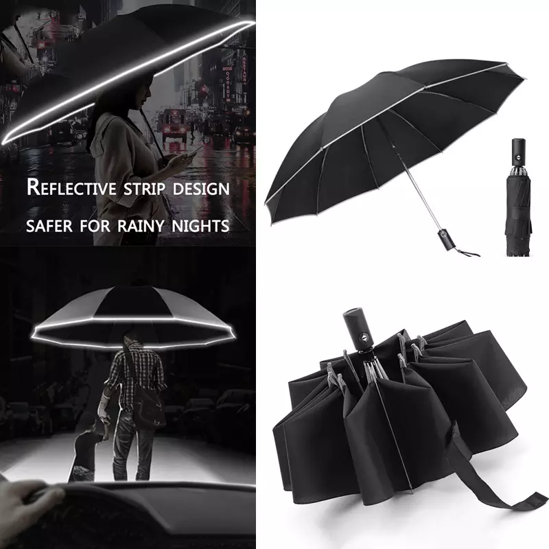 Automatic Umbrella With Led Flashlight Reflective Stripe (4)