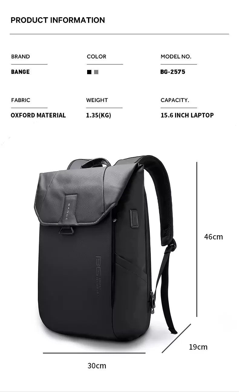 Bange Bg 2575 Anti Theft Backpack Usb Charging Laptop Bag Waterproof Travel Bag (1)