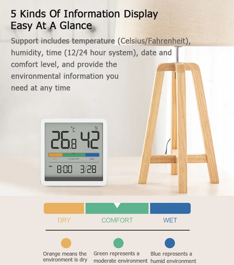 Xiaomi Miiiw Temperature Humidity Digital Lcd Thermometer Hygrometer Alarm Clock (4)