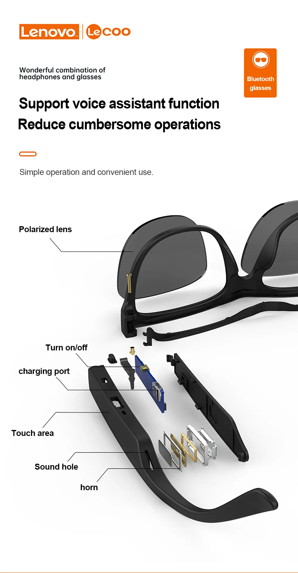 Lenovo Lecoo C8 Smart Sunglasses Bluetooth Music Call Support (2)