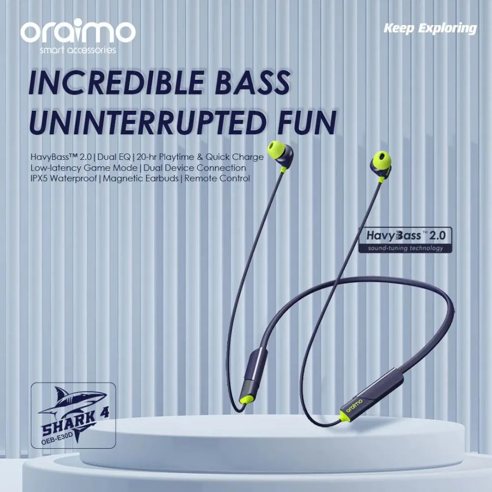 Oraimo Shark 4 Dual Eq Ipx5 Waterproof Neckband Wireless Earphone (2)