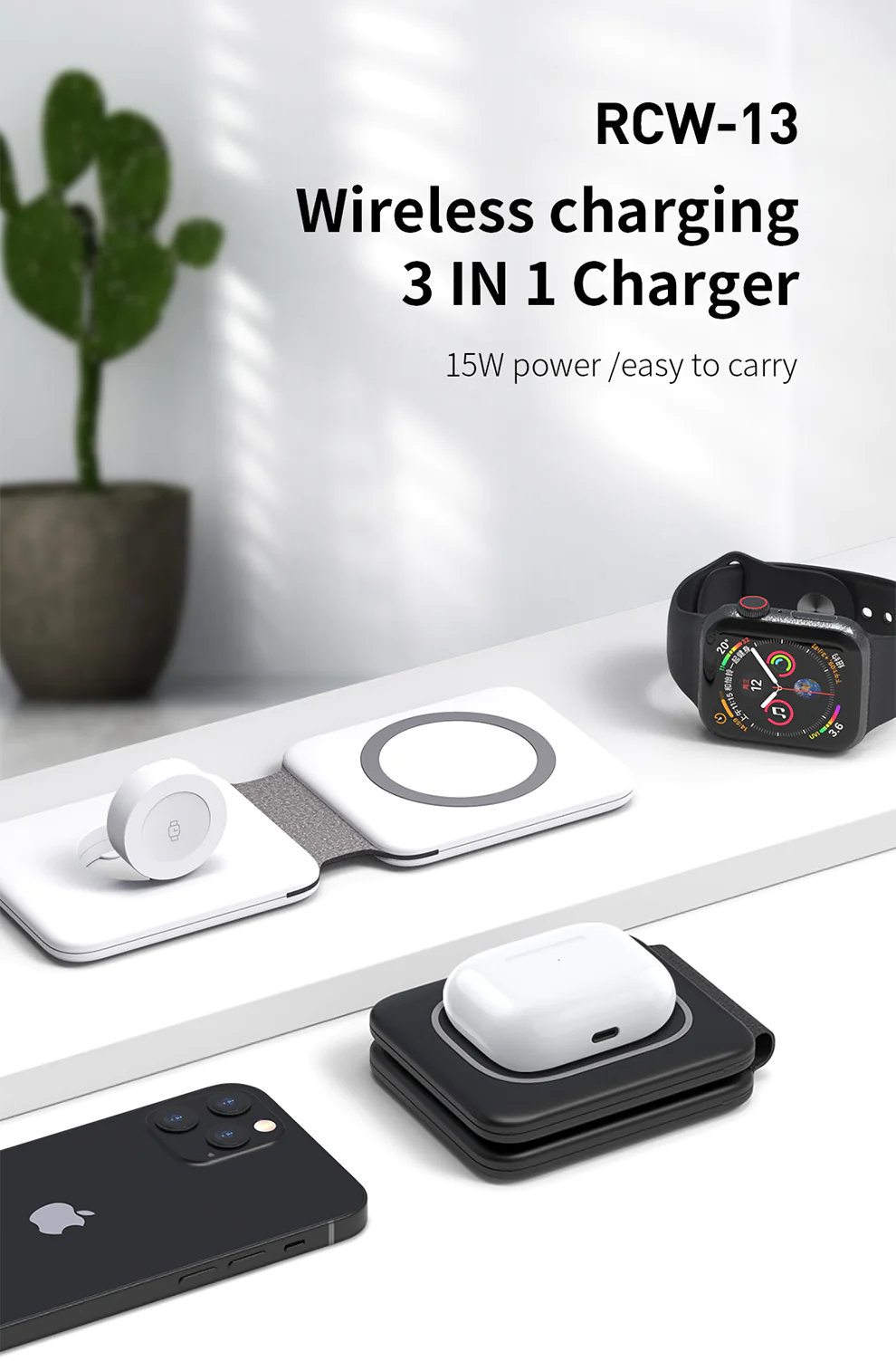Recci Rcw 13 Wireless 15w Charger 3 In 1 (2)