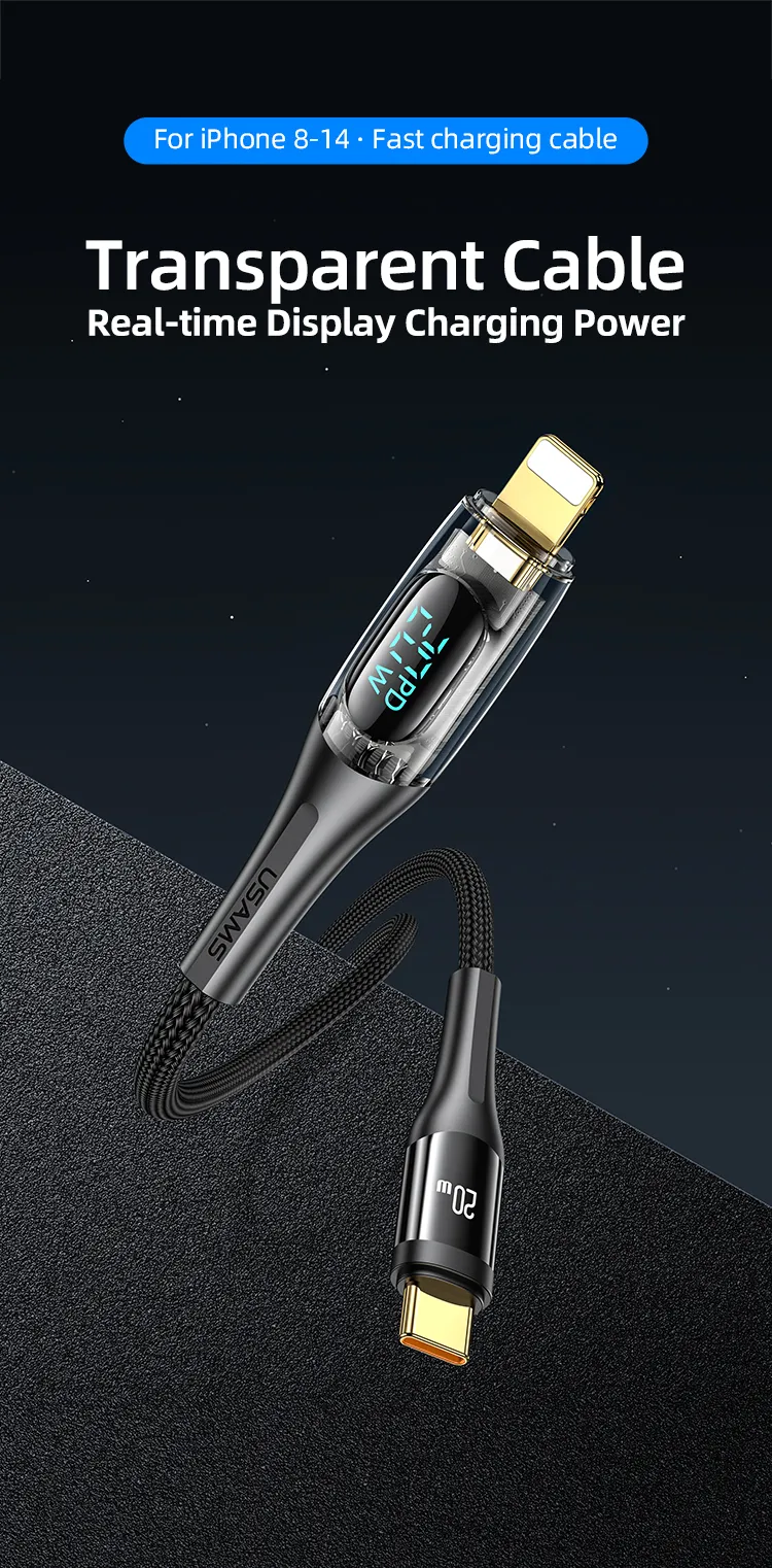 Usams Sj589 Type C To Lighting 20w Transparent Digital Display Cable 2 Meter (1)