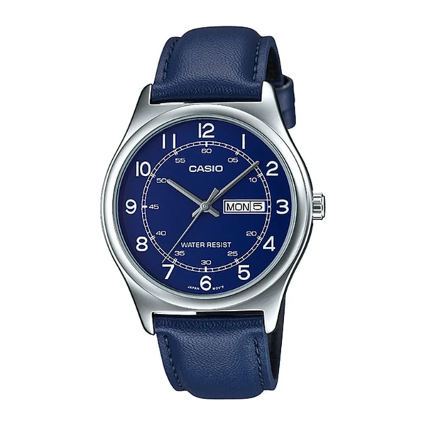 Casio Mtp V006l 2b Blue Leather Analog Mens Watch (1)