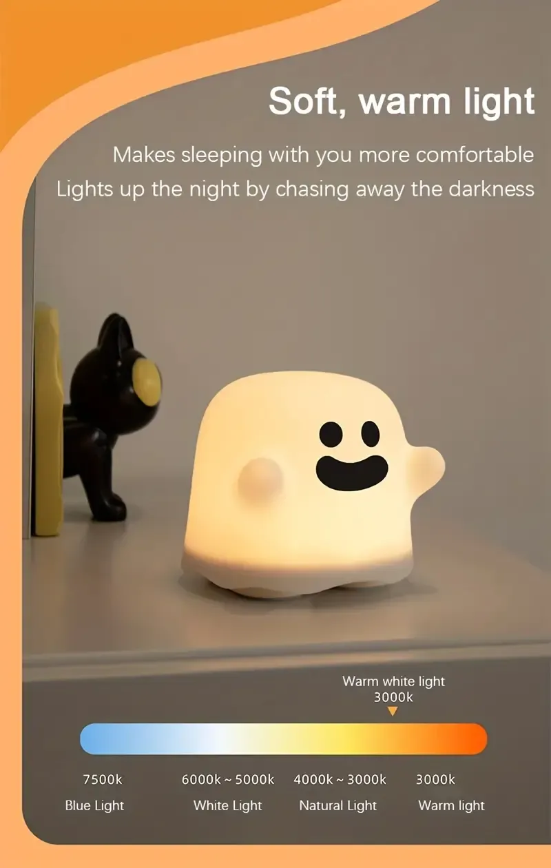 Halloween Decoration Silicone Dimmable Bedside Ghost Lamp (4)