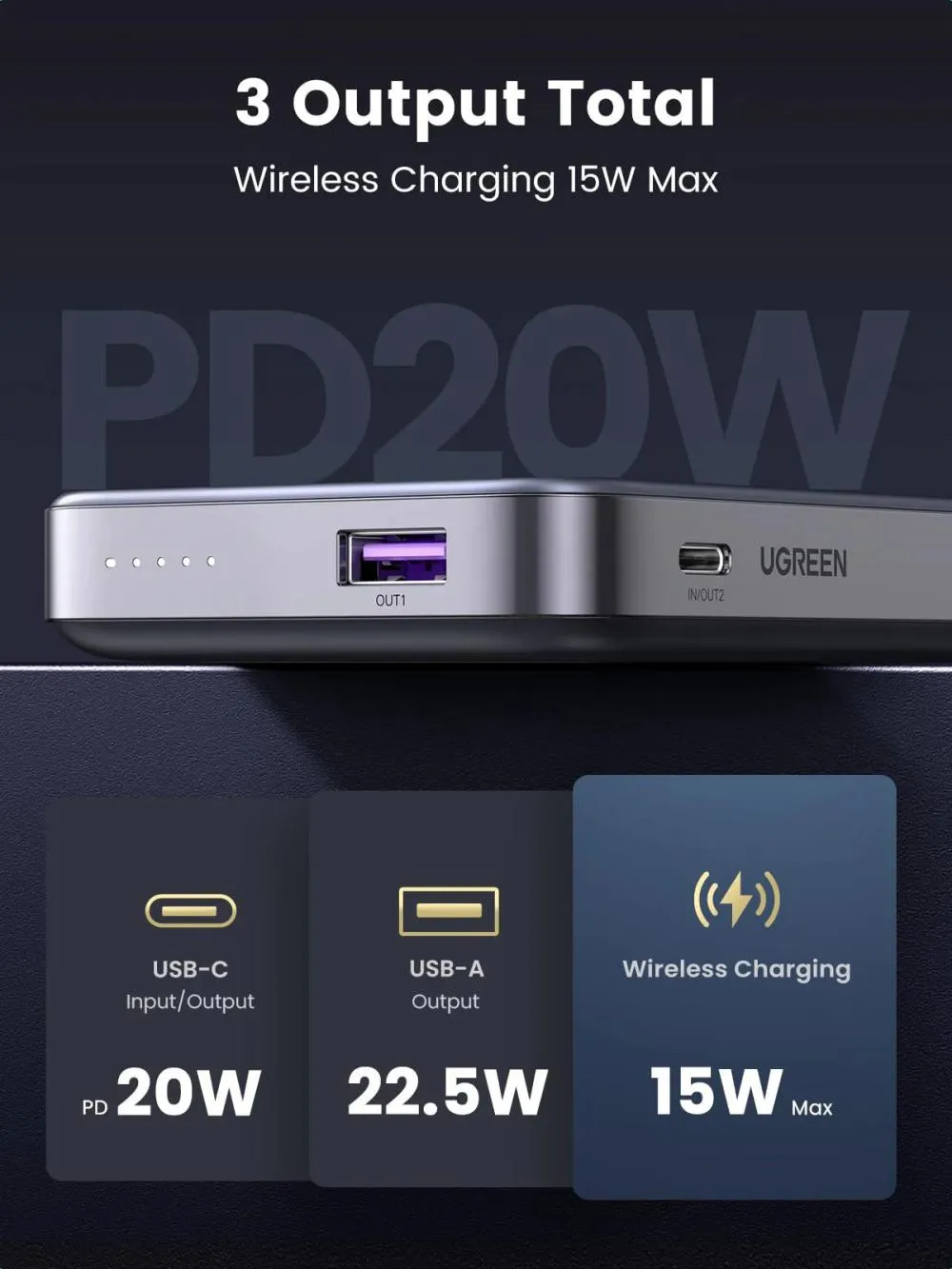 Ugreen Pb206 22 5w 10000mah Foldable Kickstand Magnetic Wireless Power Bank (1)