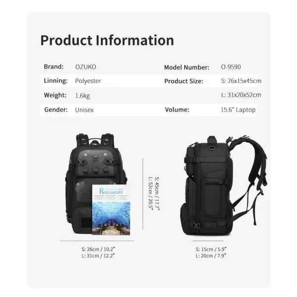 Ozuko 9590 L Multifunctional Waterproof Anti Theft Travel Backpack (3)