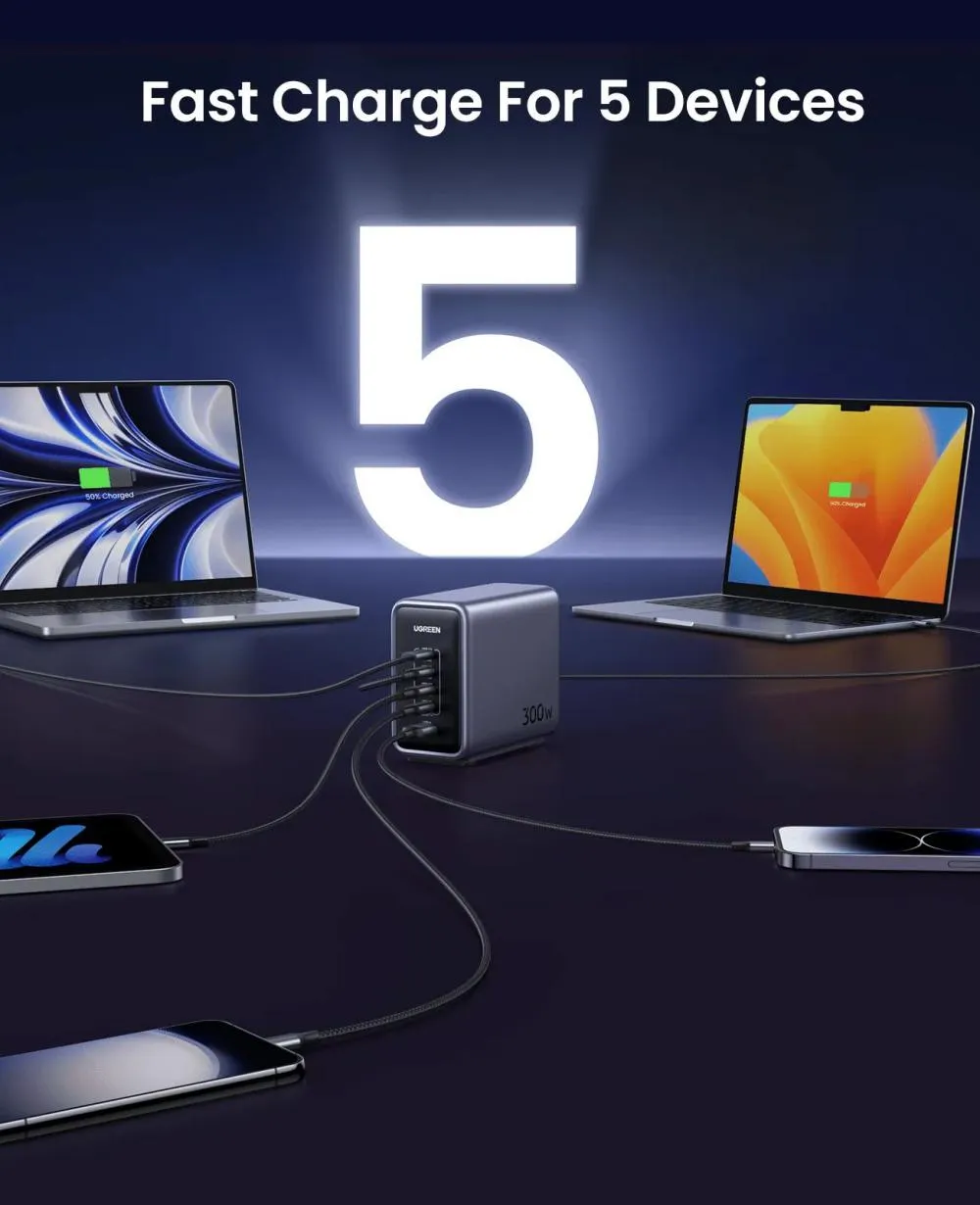 Ugreen Nexode 300w Usb C Gan Charger 5 Ports Desktop Charging Station (1)