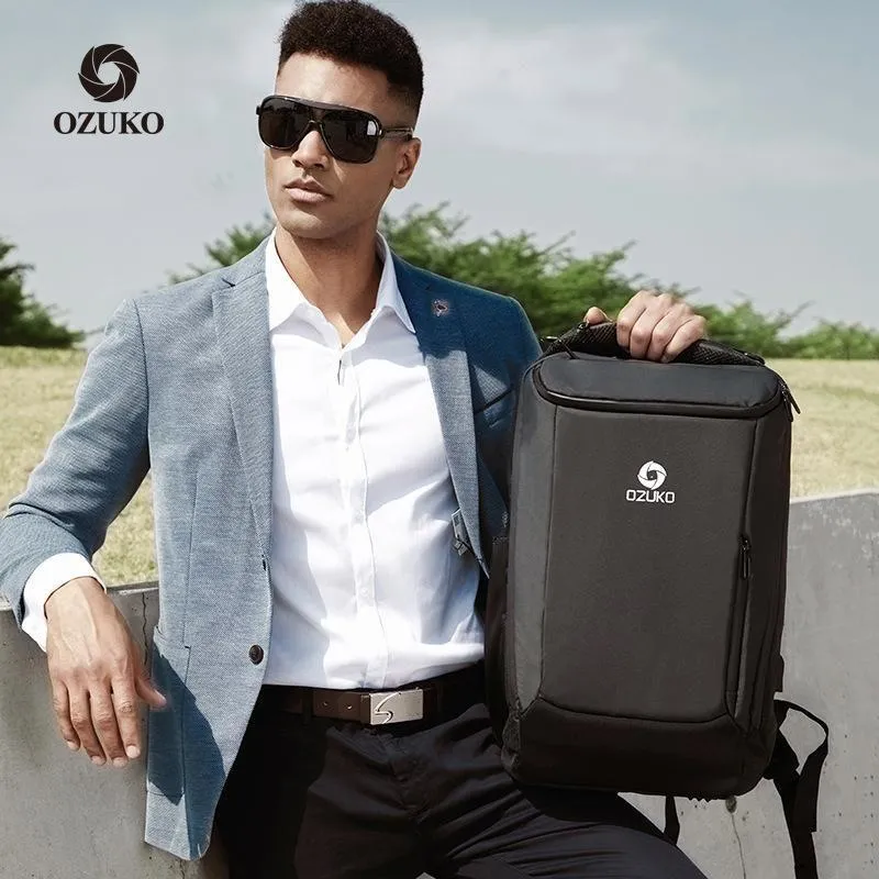 Ozuko Men 9060s Laptop Backpack Multifunction Travel Waterproof Backpacks (4)
