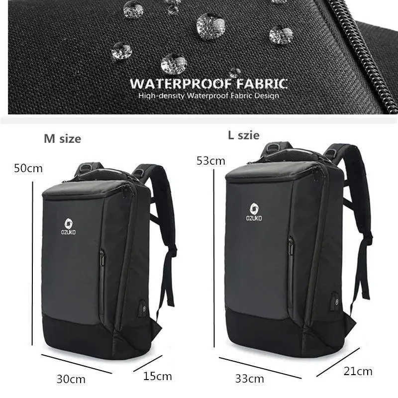 Ozuko Men 9060s Laptop Backpack Multifunction Travel Waterproof Backpacks (7)