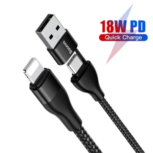 Baseus 2 In 1 Dual Output Cable Type C To Ip (2)