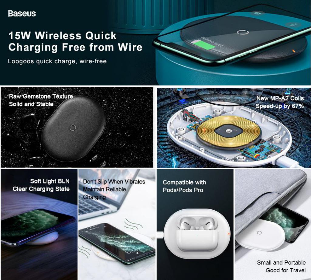 Baseus Cobble Wireless Charger 15w (4)