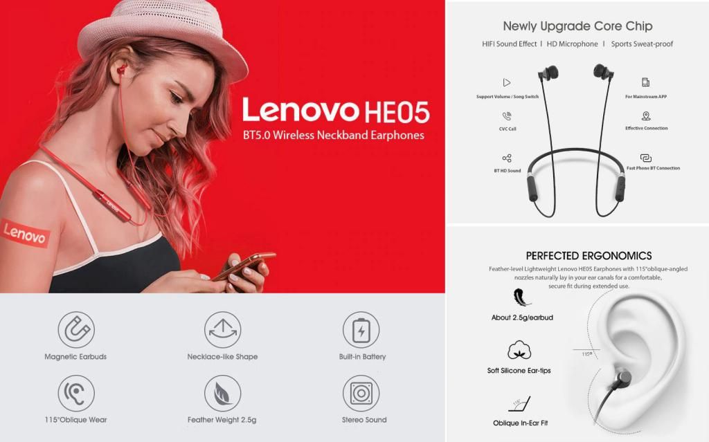 Lenovo He05 Bluetooth 5 0 Magnetic Neckband Earphones (1)