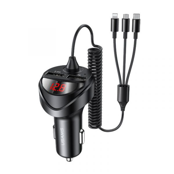 Usams Us Cc119 C22 3 4a Dual Usb Car Charger With 3in1 Spring Cable (1)