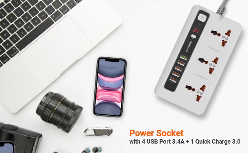 Porodo 33w Power Socket Strip 4 Usb Port Quick Charge 3 0 (1)