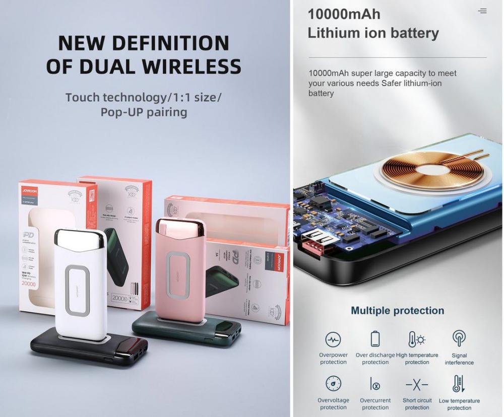 Joyroom D Qp189 Pd10w Wireless Charger 10000mah Dual Way Charing Power Bank (2)