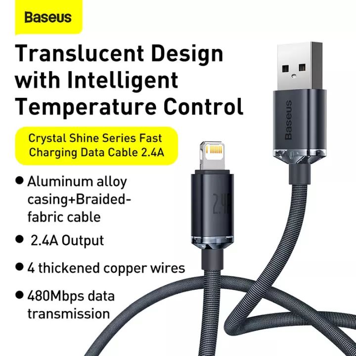 BASEUS Crystal Shine Series 2.4A Fast Charging USB to iP Data Cable 1.2m 2