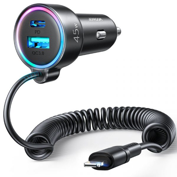 Joyroom Jr Cl08 3 In 1 Wired Car Charger With Lightning Iphone Cable (1)