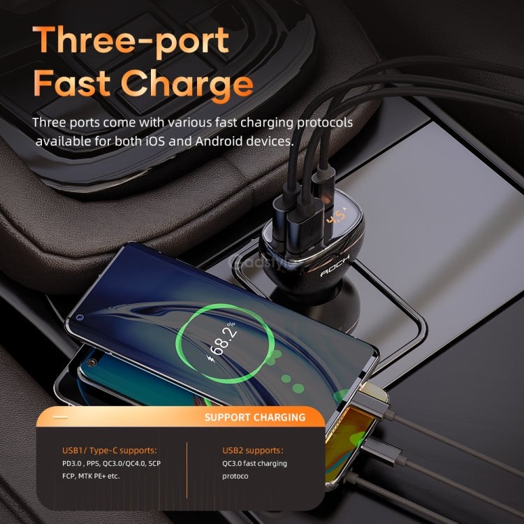Rock C301 60w Smart Digital Display Three Ports Car Charger (2)
