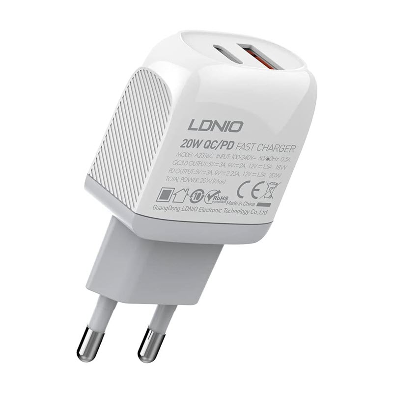 Ldnio A2316c Eu 20w Fast Travel Dual Port Usb Type C Charger (3)
