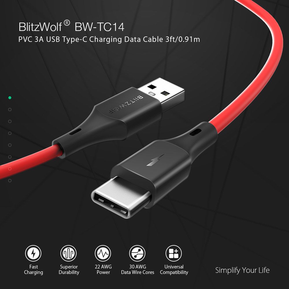 Blitzwolf Bw Tc14 Pvc 3a Usb Type C Charging Data Cable (2)