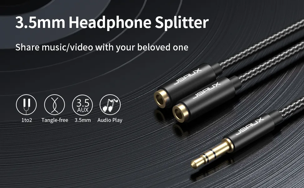 Jsaux Audio Splitter 3 5mm Male Trs To 2 Dual 3 5mm Female (1)