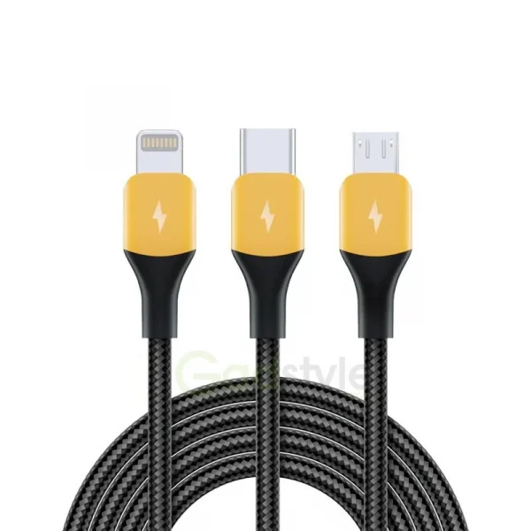 Realme 3 In 1 Pet Weave Type C Lightning Micro Usb Cable All In One Vooc Dart Warp 1 2m (1)