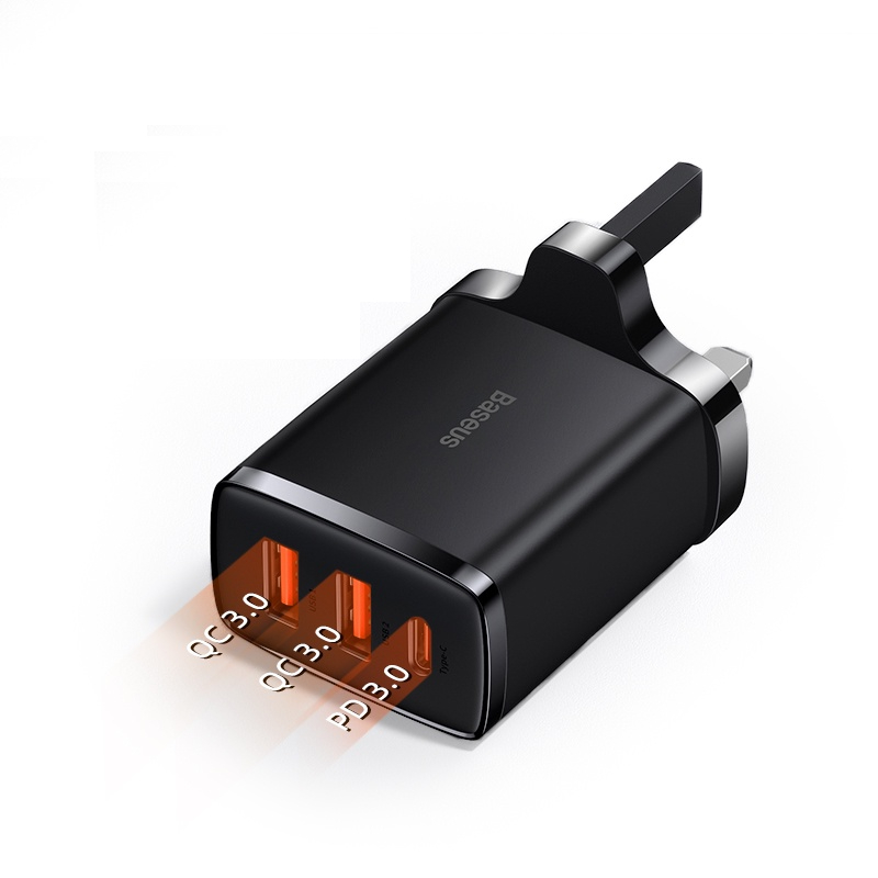Baseus 30w Compact Fast Charger 2usbtype C Multi Port Wall Charger Uk Plug (1)