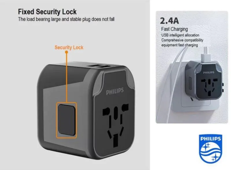 Philips Universal Socket Conversion Plug With Usb Port (3)