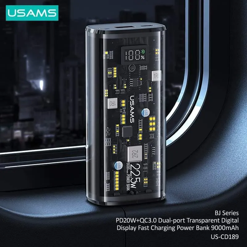 Usams 9000mah Transparent Digital Display Power Bank Pd20wqc3 0 Dual Port (3)