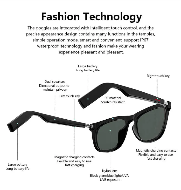 Aolon E9 Upgrade Bluetooth 5 0 Smart Glasses (1)