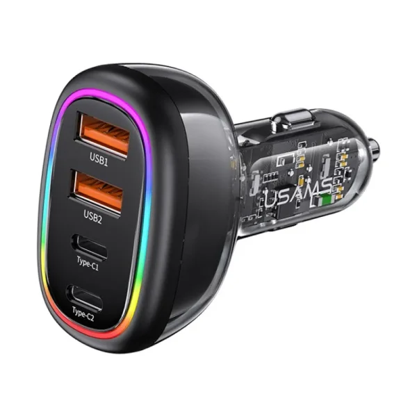 Usams Us Cc169 C34 Pd30wqc3 0 120w 4 Port Transparent Car Fast Charger With Colorful Lights (5)