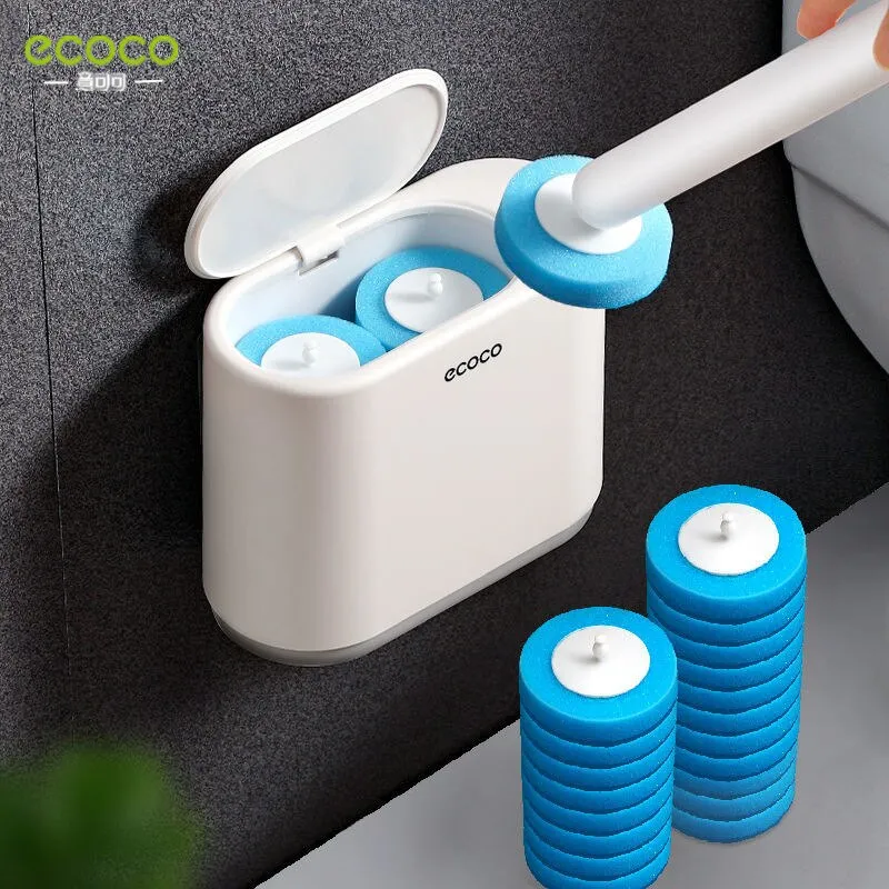 Ecoco Bathroom Plastic Replacement Disposable Toilet Cleaning Brush With Holder (6)